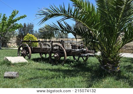 The cart for agricultural work.Used in the pre-automotive times vehicile.Ecologically clean.They are made of wood and the iron details.The remaining force was horsesdonkeysbuffaloes