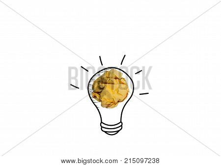 Idea with yellow crumpled paper ball ( lightbulb ) and businessman.(Creative concept object.)