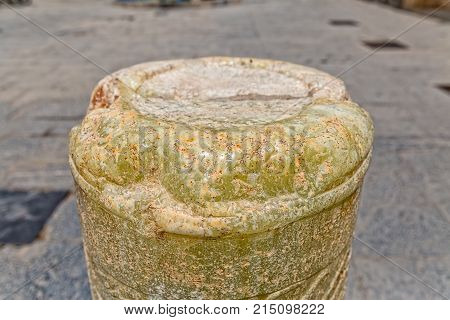Detail of the marble pillar remains in front of the Yame mosque in old city Yazd in Iran.
