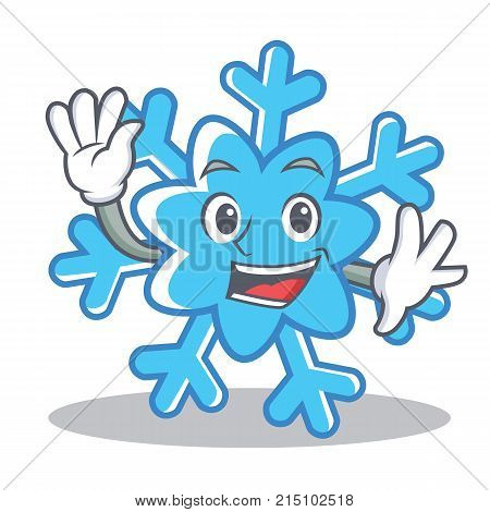 Waving snowflake character cartoon style vector illustration