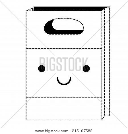 kawaii paper bag in black dotted silhouette vector illustration