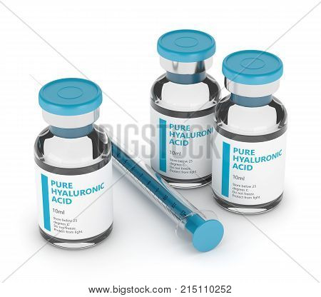 3D Render Of Hyaluronic Acid Vials And Syringe