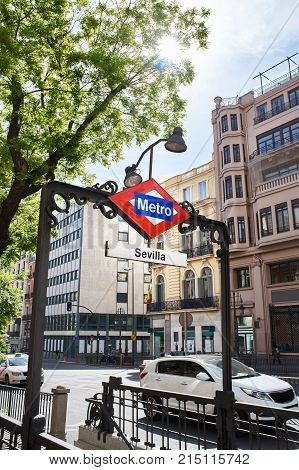 Entrance To Metro Sevilla In Madrid
