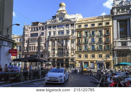MADRID, SPAIN - MAY 24, 2014: This is the building of a popular Theater Cofidis Alcazar in the heart of the city at Alcala Street.