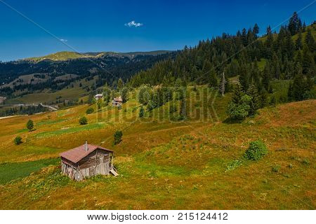 Rural mountain landscapes of Georgian Adjara region near village of Khulo