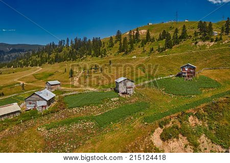 Rural mountain landscapes of Georgian Adjara region near village of Khulo