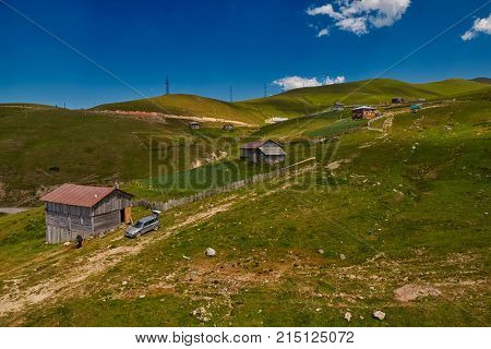 Rural mountain landscapes of Georgian Adjara region near Goderdzi ski resort and village of Khulo