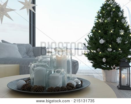 1. advent decoration in an christmas interior. 3d rendering