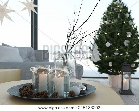 2. advent decoration in an christmas interior. 3d rendering