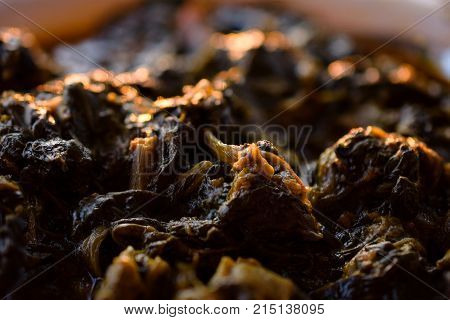 Delicious Greek Spinach And Meat Stew During Sunset