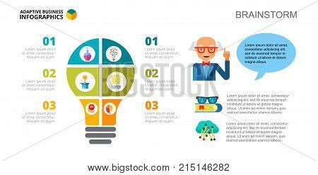 Three options brainstorm process chart slide template. Business data. Knowledge, idea, design. Creative concept for infographic, project. Can be used for topics like technology, planning, teamwork.