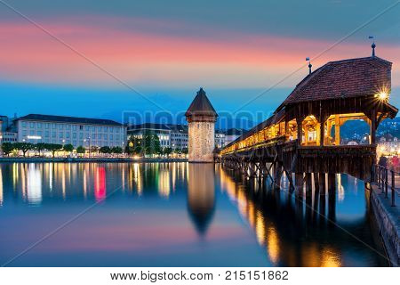 Lucerne. Image of Lucerne Switzerland during twilight blue hour.