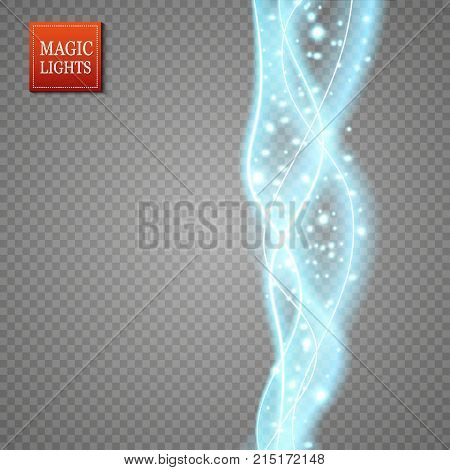 Set Of Magic Glowing Spark Swirl Trail Effect Isolated On Transparent Background. Bokeh Glitter Wave