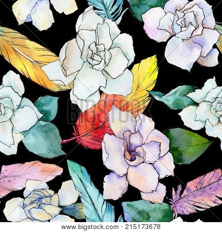 Wildflower gardenia flower pattern in a watercolor style. Full name of the plant: gardenia . Aquarelle wild flower for background, texture, wrapper pattern, frame or border.