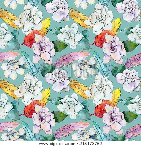 Wildflower gardenia flower pattern in a watercolor style. Full name of the plant: gardenia . Aquarelle wild flower for background, texture, wrapper pattern, frame or border.