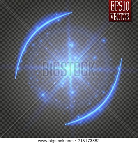 Set Of Magic Glowing Spark Swirl Trail Effect Isolated On Transparent Background. Bokeh Glitter Wave