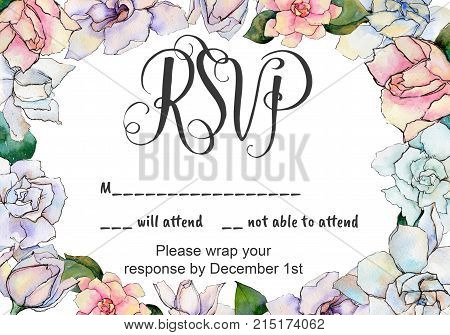 Wildflower gardenia  flower frame in a watercolor style. Full name of the plant: gardenia . Aquarelle wild flower for background, texture, wrapper pattern, frame or border.
