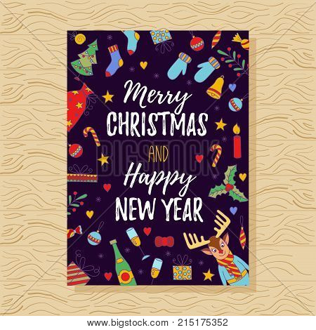 Christmas new year doodle secorative greeting card template