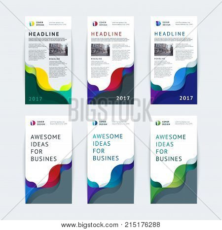 Business vector set. Abstract cover design, business brochure template, layout, report, magazine, banner, booklet waves dynamic fuzzy, soft lines, smooth shape.