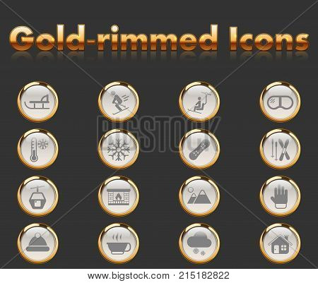 skiing gold-rimmed icons for your creative ideas