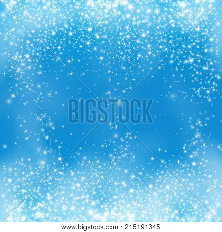 Falling snow on the blue background. Snowflake on winter blue sky vector.