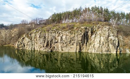 Aerial view of the rocks. Beautiful view of the river landscape