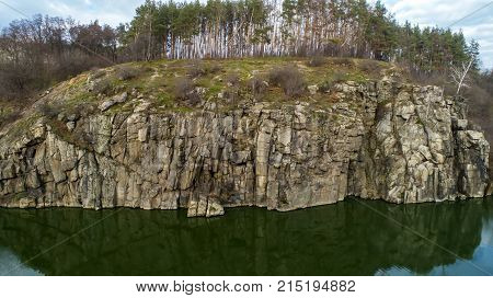 Aerial view of the rocks. Beautiful view of the river landscape