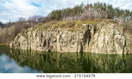 Aerial view of the rocks. Beautiful view of the river landscape