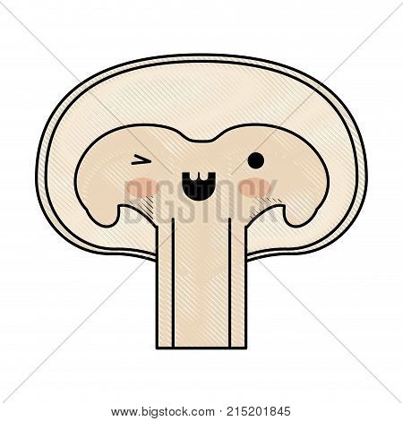 kawaii mushroom in colored crayon silhouette vector illustration