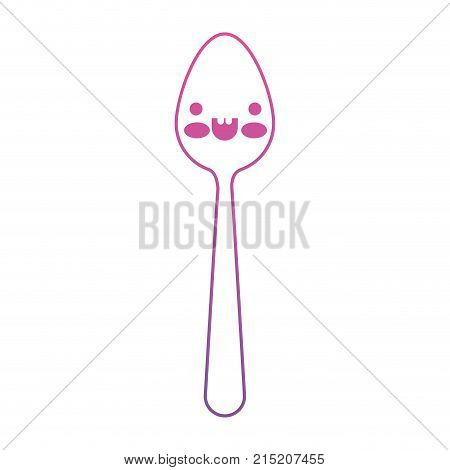kawaii spoon expression in degraded magenta to purple color contour vector illustration