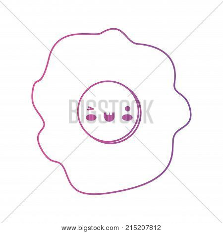kawaii fried egg in degraded magenta to purple color contour vector illustration