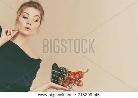 Woman With Vegetables, Thinking Face Expression