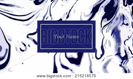 Business Card Template. Elegant, Abstract Branding With Marble Texture And Blue Frame With Place For