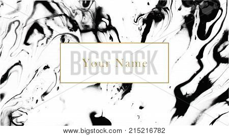 Business Card Template Set. Elegant, Abstract Branding With Marble Texture And Golden Frame With Pla