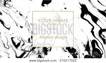 Business Card Template Set. Elegant, Abstract Branding With Marble Texture And Golden Frame With Pla