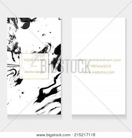 Set of Business card template set. Elegant abstract branding with marble texture and golden frame with place for text. Vector design for decorators artists fashion bloggers stylists