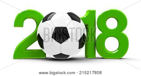 Green 2018 with football isolated on white background represents World Cup 2018 - Russia football championship three-dimensional rendering 3D illustration