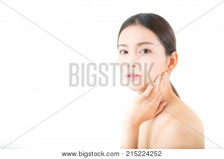 Beautiful Girl With Makeup, Woman And Skin Care Concept / Attractive Asia Girl Smilling On Face Isol