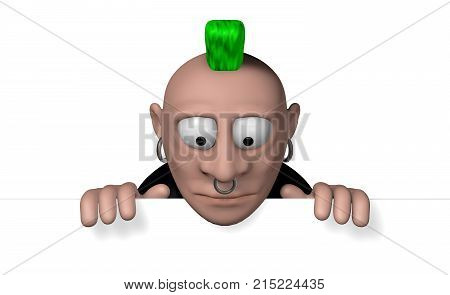 cartoon character punk with blank white board - 3d illustration