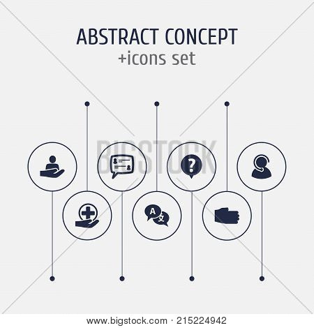 Collection Of Translate, Support, Help And Other Elements.  Set Of 7 Backing Icons Set.