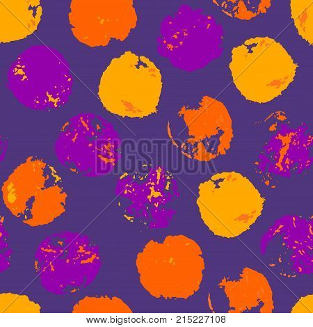 Messy grunge polka dot. Grungy dotted seamless pattern. Brush strokes paint splashes. Textured circles on background. Vector illustration.