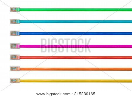 Different colored cat5e ethernet cables to illustrate the connection and speed of data on the internet