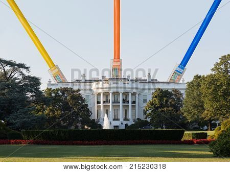 Idea illustrating the hacking or surveillance of the US govenment and White House using the internet