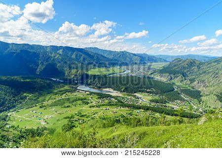 View Of Chemal Village From Mountain Camel. Altai Republic, Russia