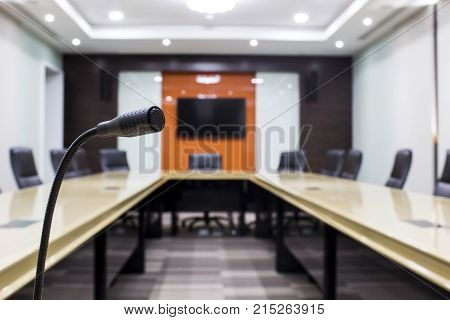 Microphone and modern table boardroom Business meeting room