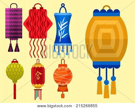 Chinese lantern paper holiday celebrate graphic lamp celebration traditional festival vector illustration. Luck tradition chinese lanterns traditional festival ornament paper.