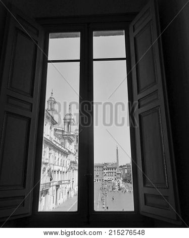 Rome: Piazza Navona view behind the window