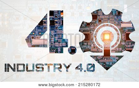 Industry 4.0 concept image. industrial instruments in the factory with cyber and physical system icons Internet of things networksmart factory solution