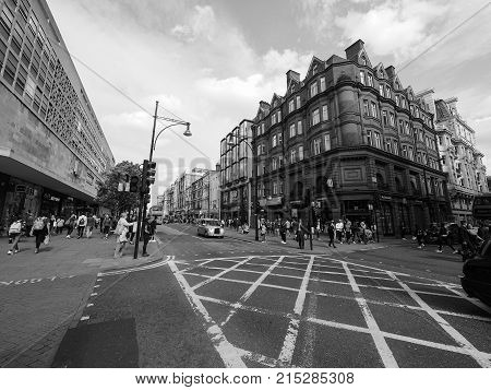 People In Oxford Street In London Black And White