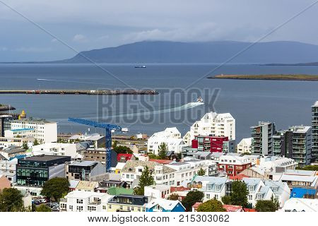 Above View Of City And Port In Reykjavik